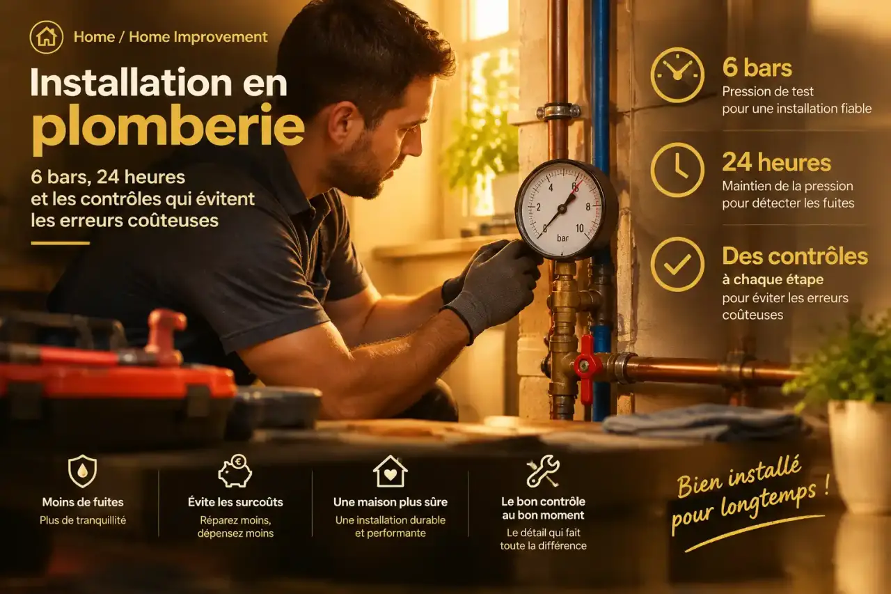 Installation en plomberie : 6 bars, 24 heures et les contrôles qui évitent les erreurs coûteuses