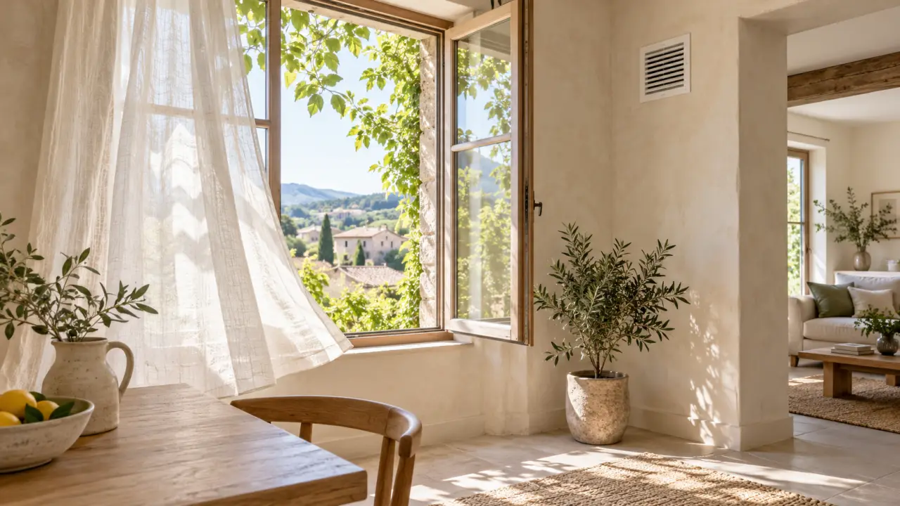 Intérieur lumineux et naturel avec une fenêtre ouverte au printemps