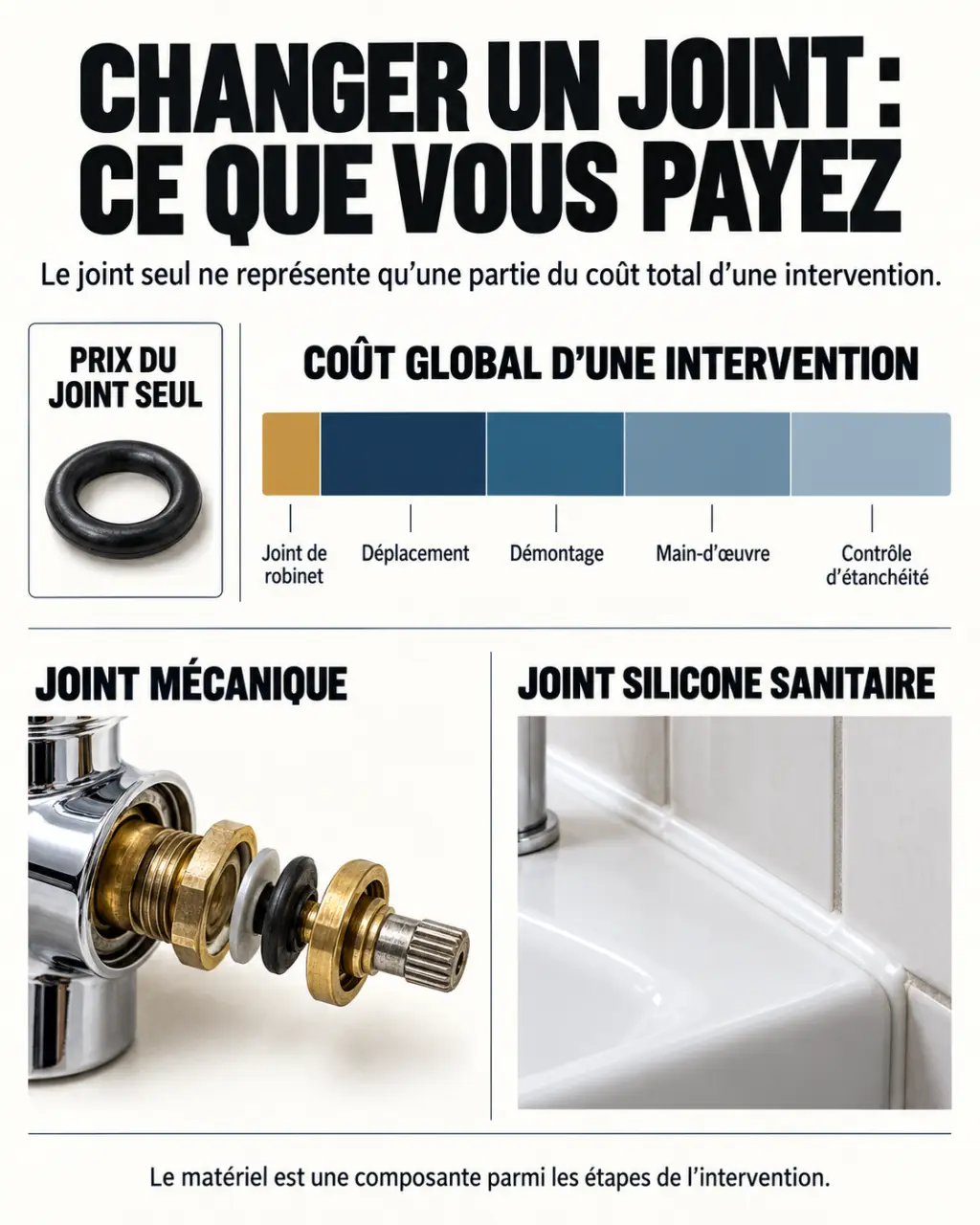 Infographie sur le tarif plombier changement joint et la composition du prix d'une intervention