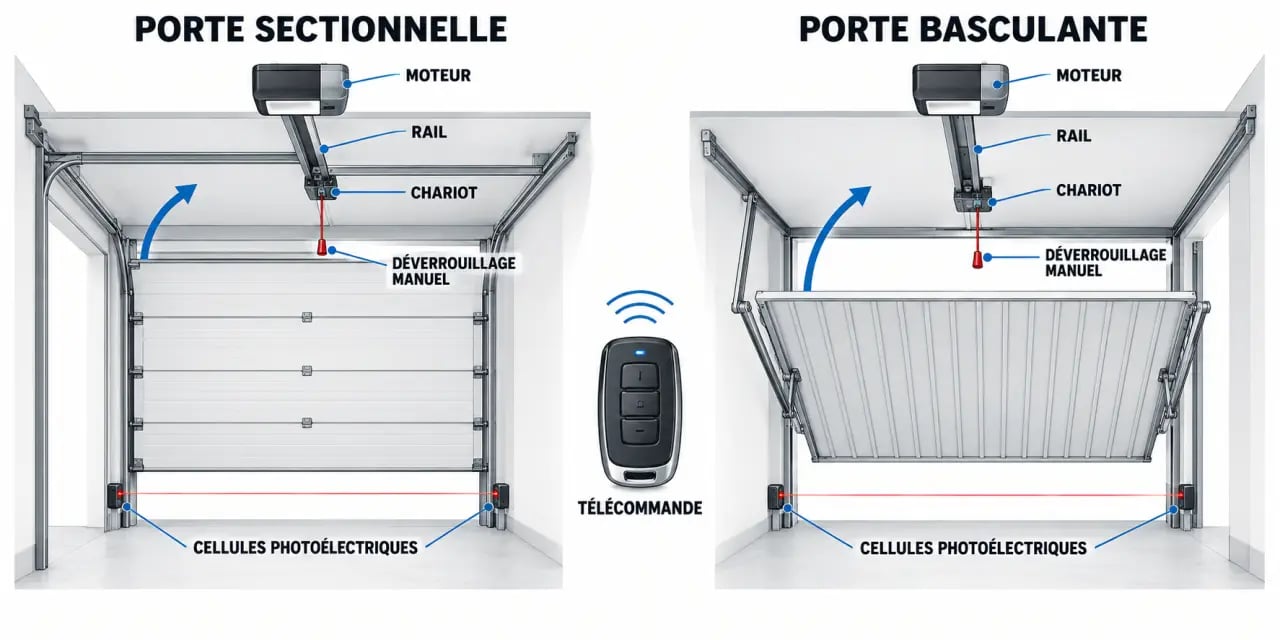 Schéma d'un automatisme porte de garage pour porte sectionnelle et basculante