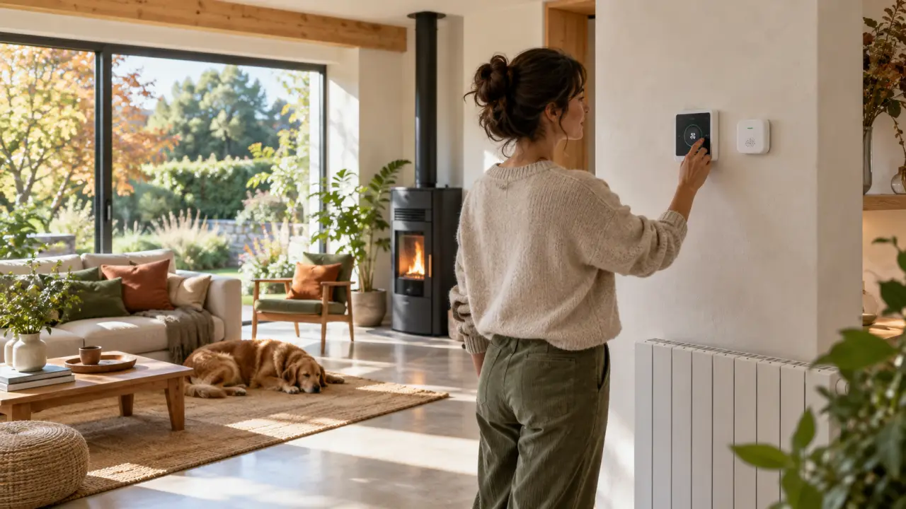Salon lumineux équipé d'un système de chauffage confortable et d'une ventilation adaptée