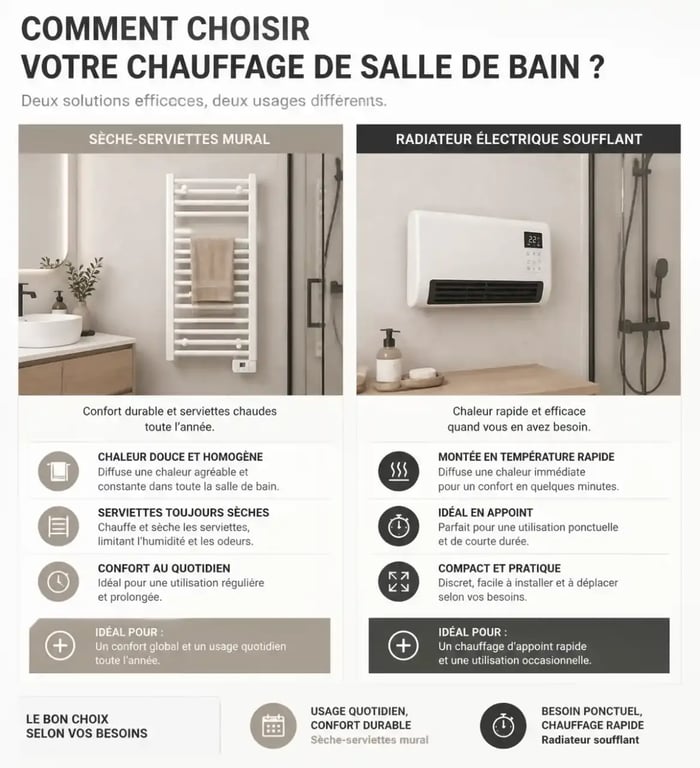 Comparaison entre sèche-serviettes et radiateur électrique pour chauffage salle de bain