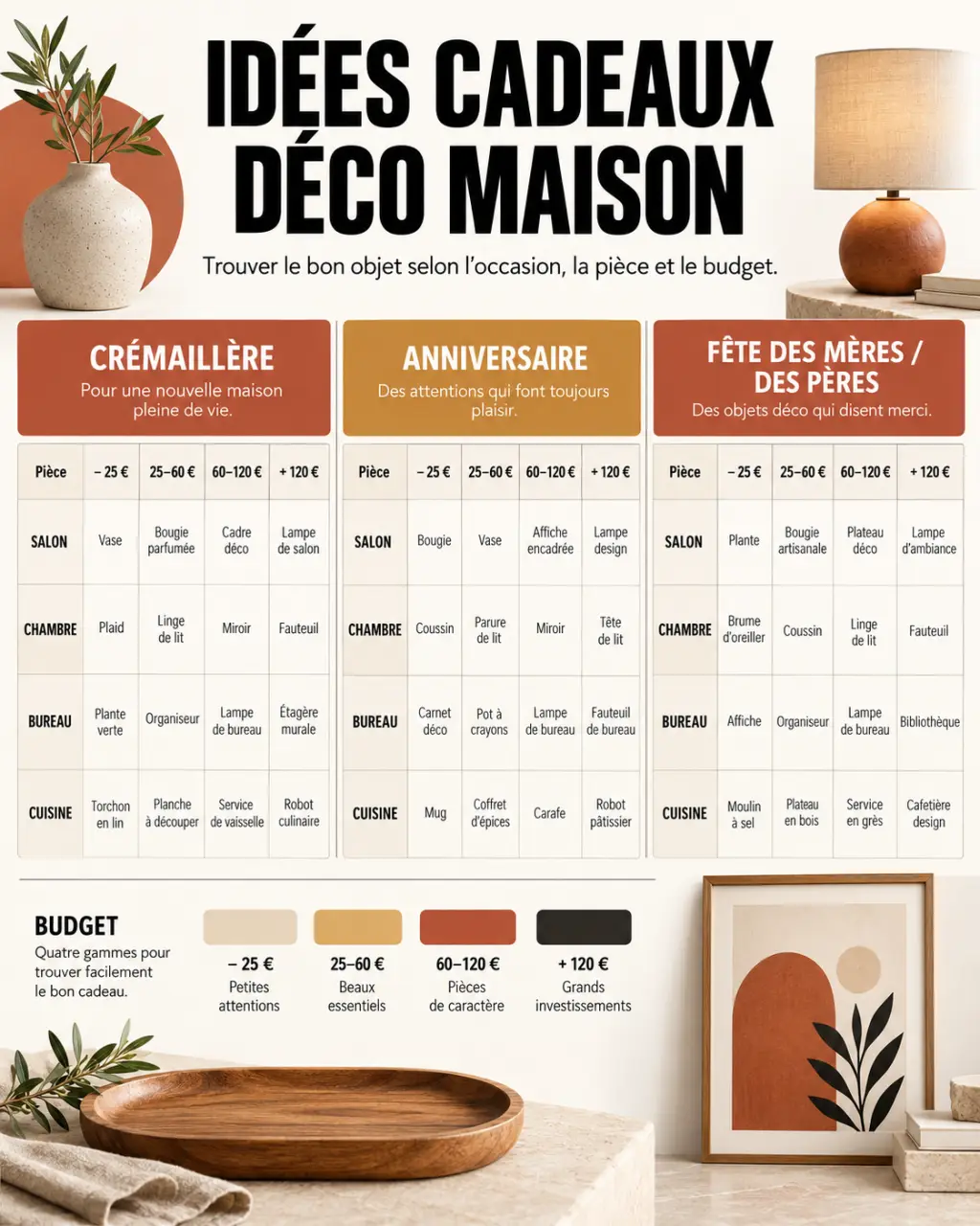 Idées de cadeau déco maison classées par occasion, pièce et budget
